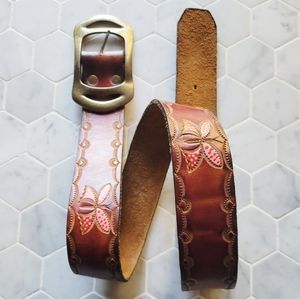 Butterfly Tooled Leather Belt